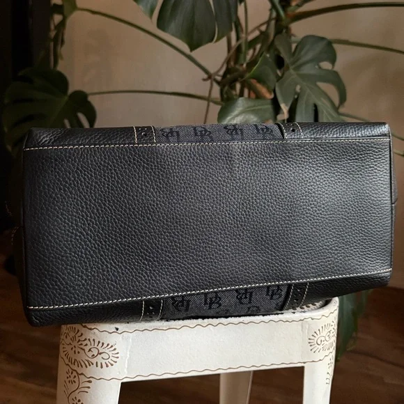 Dooney & Bourke Black Monogram Shoulder Bag with Perforated Leather and Tassels - Picture 6 of 11